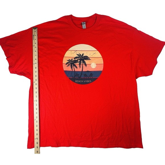 Retro Beach Vybes Vibes Sunset With Palm Trees Minimalist Red T-Shirt Unisex 3XL - Picture 3 of 5